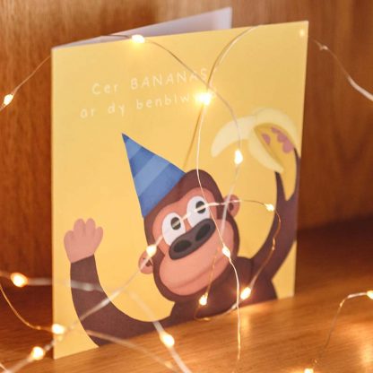 Monkey-Mwnci-Birthday-Penblwydd-Hapus-Cardiau-Cymraeg Welsh-Cards