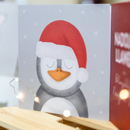 Penguin-Llwyd-Nadolig-Christmas-Grey-Penguin-Caridau-Cymraeg-Welsh-Cards