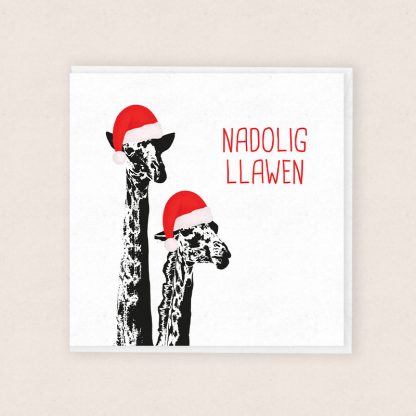 Carden Nadolig Cymraeg Jiraff - Welsh Giraffe Christmas Card
