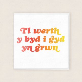 Ti Werth y Byd i Gyd yn Grwn Cardiau Cymraeg Welsh Love Card