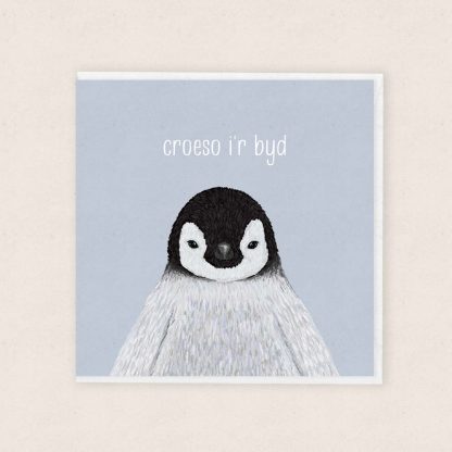 Cerdyn Babi Newydd Cymraeg Croeso i'r Byd Welsh New Baby Card Cardiau Cymraeg